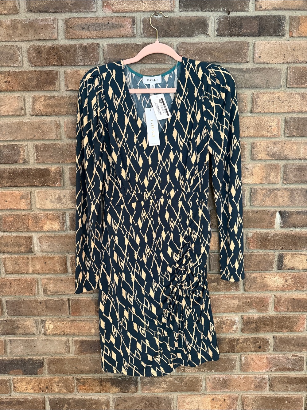 Gilli Navy and Cream Printed Long-Sleeve Wrap Dress